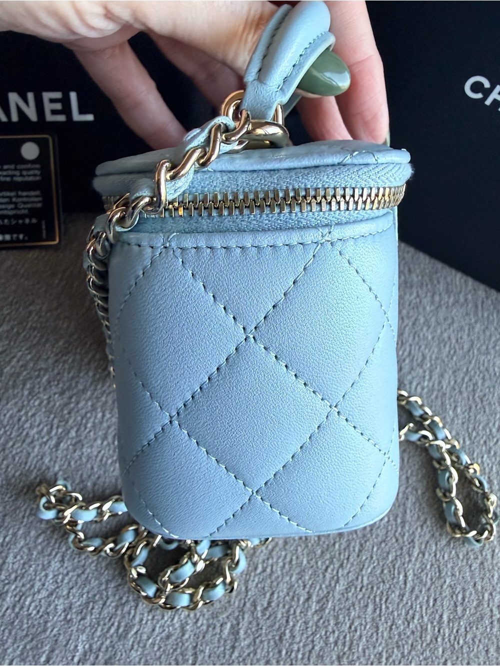 CHANEL Baby Blue Quilted Mini Vanity Top Handle Crossbody Bag with COA - Picture 6 of 14